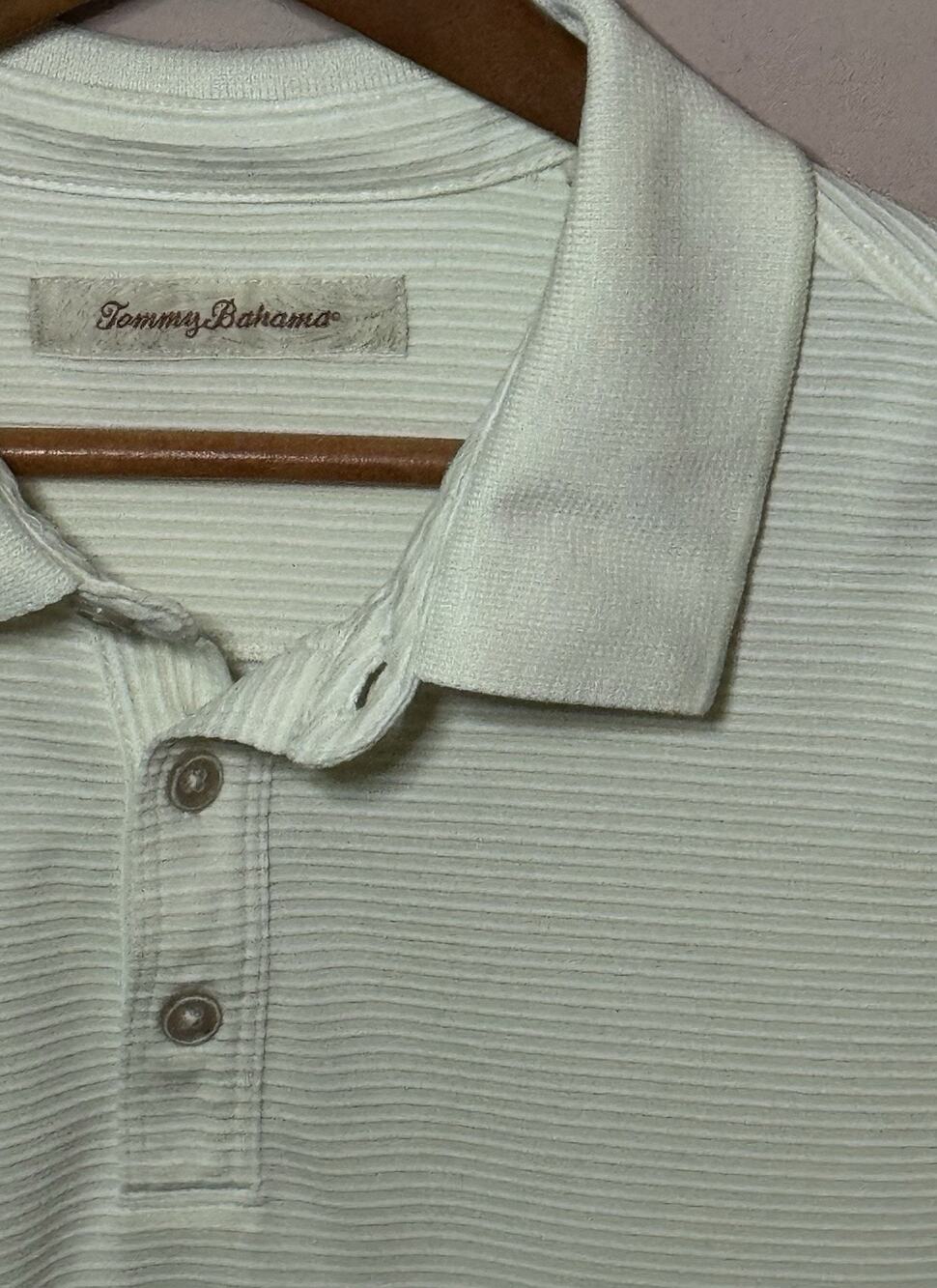 Tommy Bahama Polo Shirt Mens Large Cream Stripe Modal Blend Casual Golf